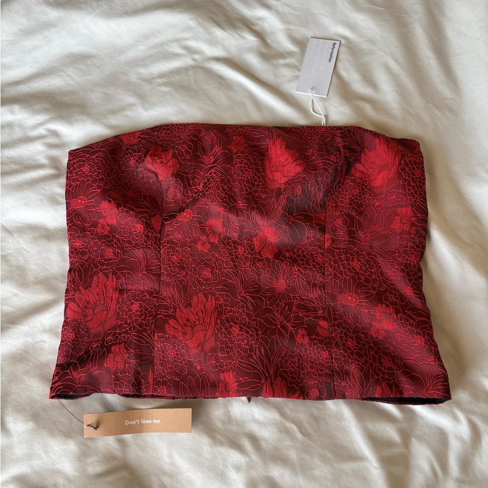 BNWT Reformation Georgia Deep Red Floral Strapless Top - Picture 7 of 10